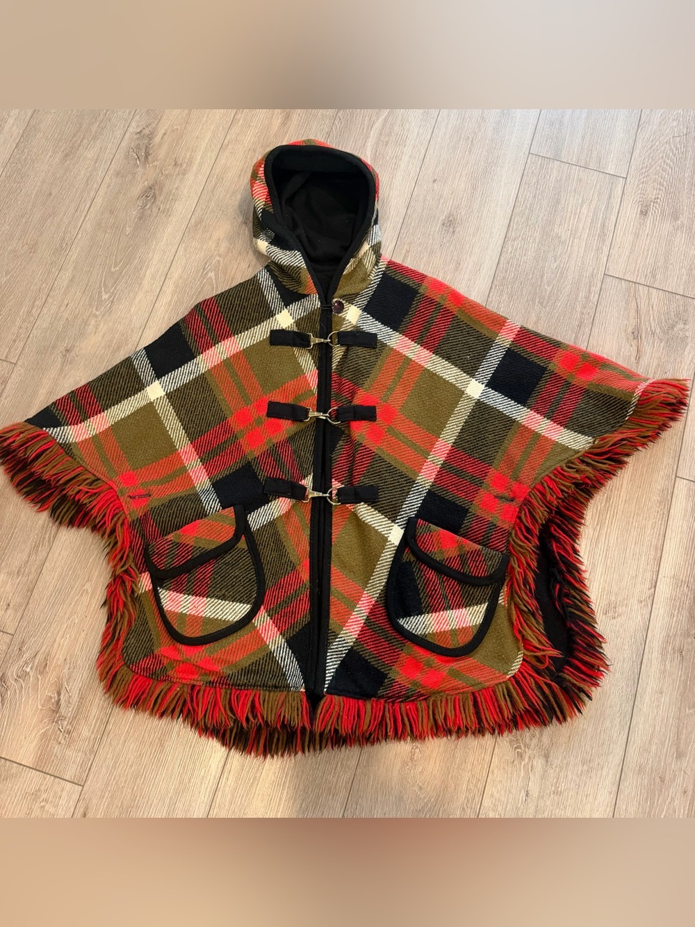 Vintage Plaid Fringe Reversible Cape